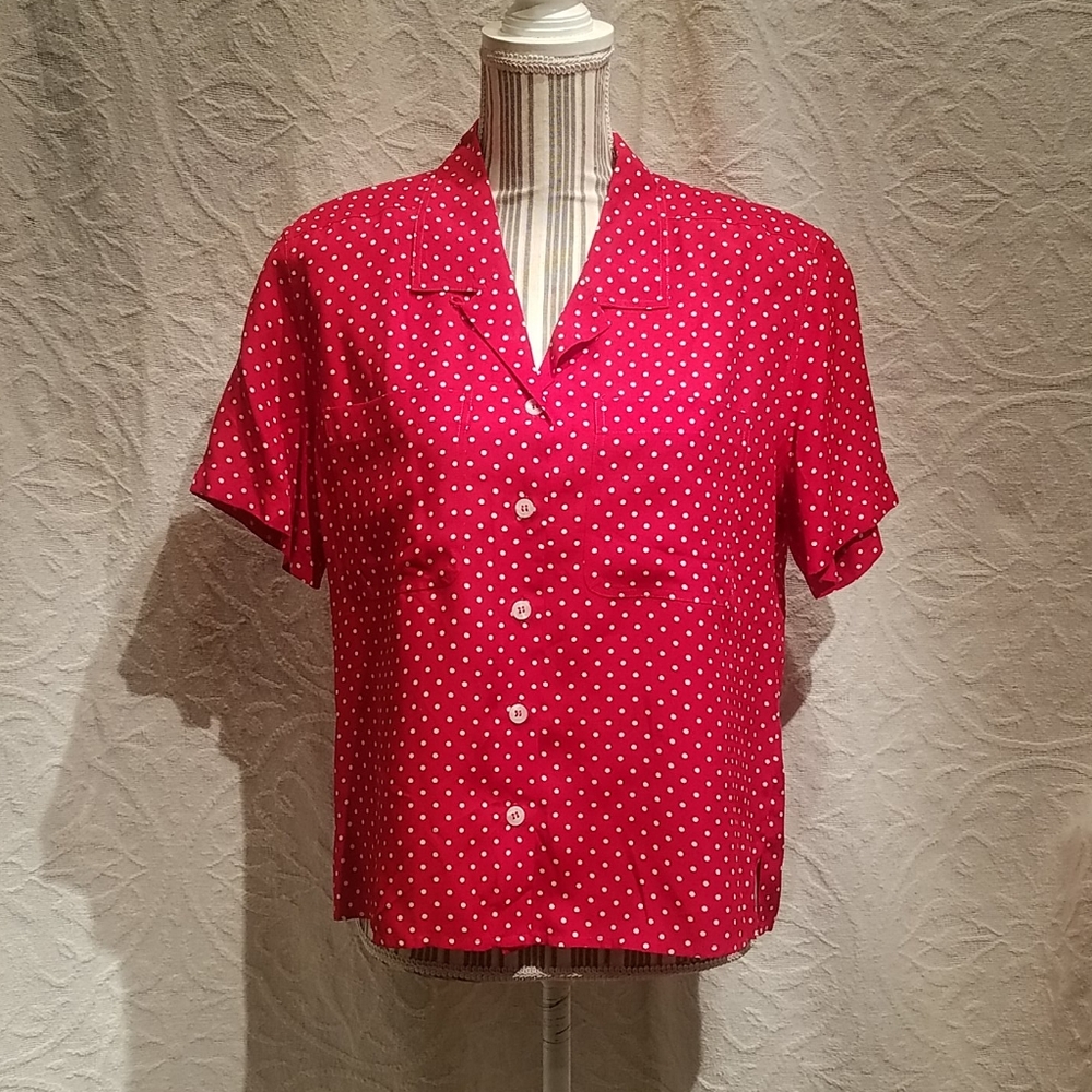 Liz Clairborne Red/White Polka Dot Blouse Size P8